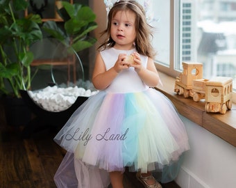 Unicorn Birthday Party Dress, Pageant Rainbow Multilayered Puffy Flower Girl Dress, Tutu Baby Toddler First Birthday Outfit, Baby Photoshoot