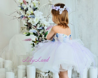 READY TO SHIP, Floral Birthday Girl Dress, Tutu Tulle Baby Dress, First Birthday Dress, Flower Girl Dress, Baptism Gown, Toddler Dress