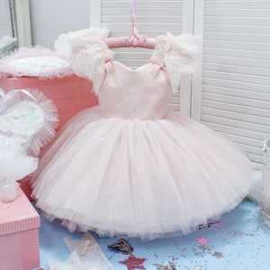 Blumen mädchen Kleid, Baby Mädchen Geburtstagskleid, puffy knielanges Mädchenkleid, erstes Geburtstagskleid, Tutu Babykleid, Mädchenkleid mit Handschuhen