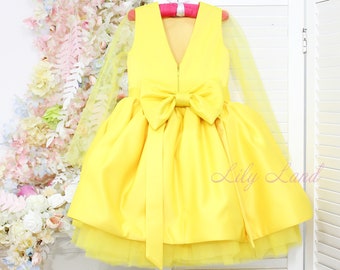 Yellow baby dress, first birthday dress, bright girl birthday dress, puffy baby dress, flower girl dress, toddler dress, baby size dress