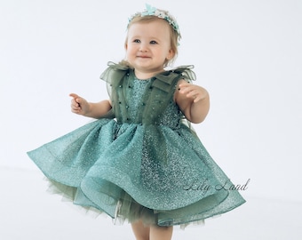 Sparkling Graduation Dress, Birthday Girl Dress, Toddler Dress, Pageant  Baby Dress, Prom Dress, Emerald Green Baby Girl Dress, Xmas Dress - Etsy