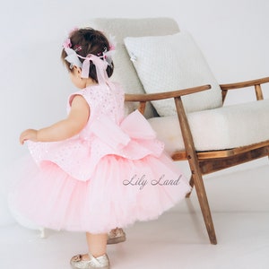 Versandfertig, ersten Geburtstag Kleid, Rosa Blumenmädchen Kleid, Baby Kleid für besondere Anlässe, Smash Kuchen Foto, Pailletten Kleid
