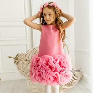 Pink Doll Glitter Birthday Party Dress, Prom Dance Special Occasion Gown, Tutu Toddler Baby Pageant Dress, Graduation Flower Girl Apparel