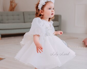White 1st Birthday Dress, First Communion Gown, Flower Girl Dress, Toddler Dress With Butterfly, Embroidered Dress, Prom Gown, Baptism Dress