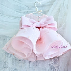Rosa erster Geburtstag Kleid, glitzernde Blumenmädchen Kleid, Geburtstagskind Kleid, Kleinkind Kleid mit Perlen, Tutu Festzug Baby Kleid, Abschlussball Kleid