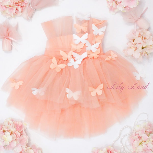 Birthday baby girl dress, Butterfly style baby birthday dress, flower girl dress with butterflies, first birthday dress, princess butterfly
