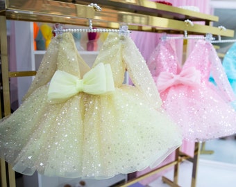 Funkelnder erster Geburtstag Party Kleid, Blumenmädchen Kleid, Langarm Pailletten Kleinkind Kleid, Ball Ballkleid Baby Kleid für besondere Anlässe