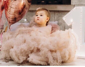 First birthday dress cappuccino baby girl dress 1st birthday gown ostrich feathers pageant baby dress stunning baby gown for birthday party