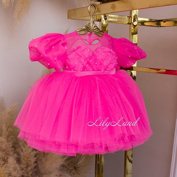 Hot Pink Birthday Party Dress, Tutu Tulle Special Occasion Girl Dress Whith Heart Backless, Princess Outfit, Pageant Toddler Baby Photoshoot