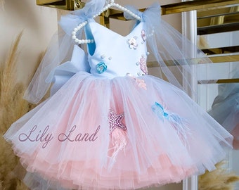 Multicolored First Birthday Party Gift Mermaid Dress For Girls, Tutu Birthday Sparkling Girl Dress, Pageant Baby Marine Style Dress