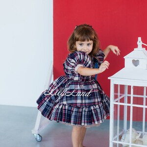 READY TO SHIP, Beige Plaid Christmas baby Photoshoot, Pageant Dresses, Special Ocassion Tutu Tulle Toddler Holiday, Birthday Party Dress