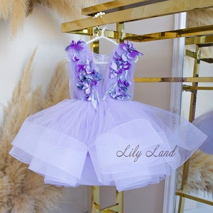 READY TO SHIP, Lilac Tutu Tulle Dress For Baby Girl, Birthday Party Dress, Flower Girl Dress With 3D Floral Lace, Prom Ball Gown Dress
