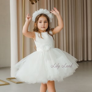 White Tulle Baby Dress, Birthday Baby Girl Dress,  Flower Girl Dress, Baptism Toddler Dress, Wedding Guest Dress, First Communion Gown