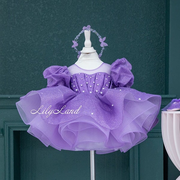 Lavendel Kleinkind Baby Festzug Kleid, Geburtstag Party Kleid, Tutu Mädchen Kleid, kurze geschwollene Baby Kleid, Hochzeit Baby Gast, Blumenmädchen Kleid