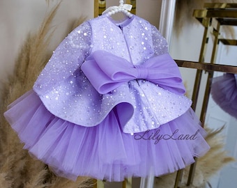 Lavander Prom Ball Gown Dress, First Birthday Party Girl Dress, Sparkling Tutu Tulle Toddler Dress, Special Occasion, Baby Photoshoot
