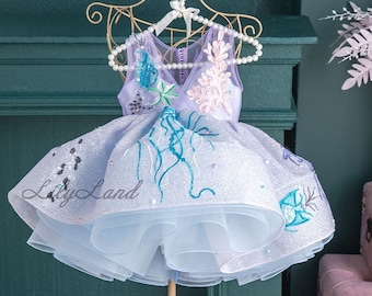 Mermaid Dress For Girls, Birthday Girl Dress, Tutu Sparkling Dress, Marine Style Dress, Blue Baby Dress, First Birthday Party Gift