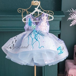 Mermaid Dress For Girls, Birthday Girl Dress, Tutu Sparkling Dress, Marine Style Dress, Blue Baby Dress, First Birthday Party Gift