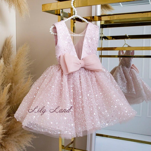 Cappuccino Geburtstagsparty Baby Kleinkind Kleid für besondere Anlässe, Puppe Weihnachten Baby Tutu funkelnd Abschlussball Ballkleid Kleid, Blumenmädchen Kleid