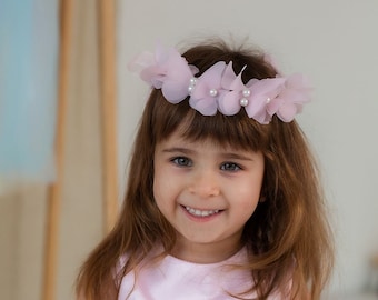 Light Pink Butterfly Crown, Cute Flower Girl Headband, Birthday Girl Headband, Hair Accessories For Baby Girl, Wedding Bridal Hair Ornament