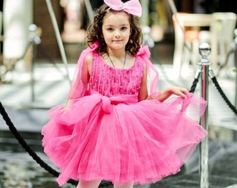 Robe de fête d'anniversaire rose pour fille, robe de demoiselle d'honneur, robe tutu Hi Lo pour bébé fille, tenue de princesse, robe de bal pour bal de promo