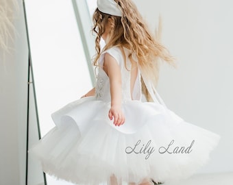 White Boho Flower Girl Dress, Toddler Dress, Baby Girl Bridesmaid Dress, Summer Party Princess Dress, Special Occasion Dress