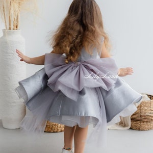 Silver Brocade Birthday Baby Dress, Wedding Guest, Flower Girl Dress, Prom Graduation Dance Gown, Photoshoot Princess Bridesmaid Outfit