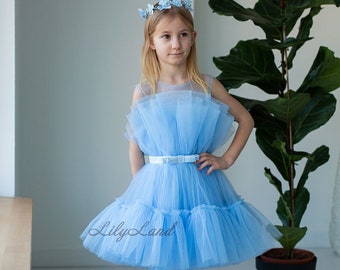 Blue Birthday Party Dresses, Prom Ball Gown Dresses, Special Occasion Toddler Dress, Hi Lo Tutu Gown For Baby Girl, Princess Outfit