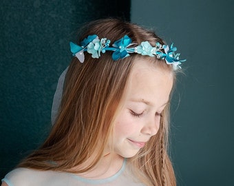 Wollhuhn ÖKO - Fascia elastica per capelli per bambini/ragazze, comoda in jersey di cotone, molti motivi (verde petrolio/turchese