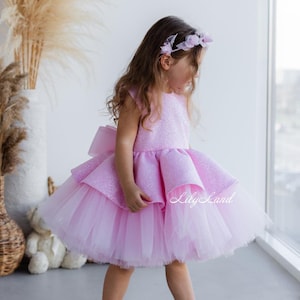 Light Pink  Flower Girl Dress, Wedding Guest, Birthday Baby Dress,, Tutu Glitter Pageant Prom Gown, Puffy Graduation Dance Photoshoot Dress