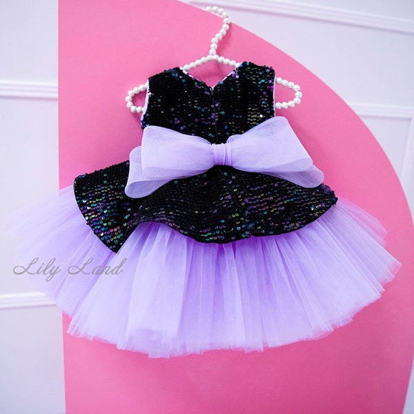 Birthday Girl Dress, Sparkly Flower Girl Dress, Lilac Tutu Toddler Gown, First Birthday Dress, Sequin Prom Dress, Pageant Baby Dress