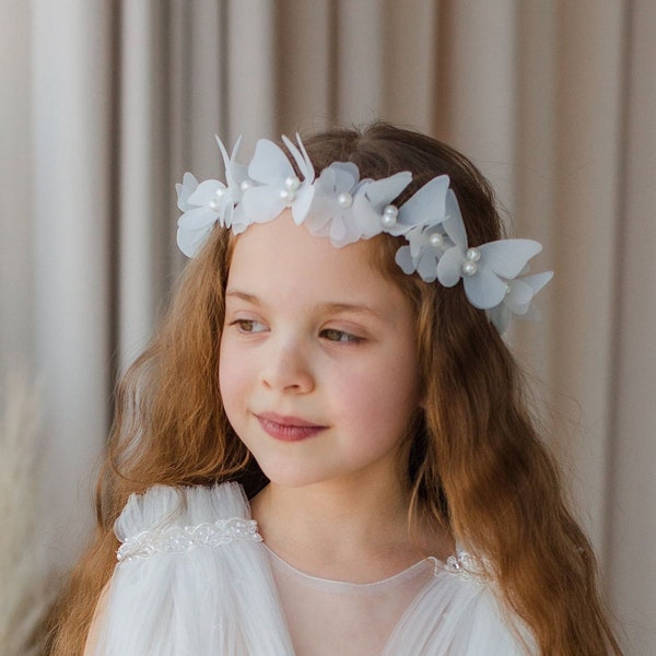 White Butterfly Crown, Flower Girl Headband, Birthday Girl Headband, Hair Accessories For Baby Girl, Wedding Bridal Hair Ornament