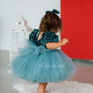 Mintgrün Festzug Kleid, Tutu Kleinkind Kleid, Geburtstagsparty funkelnde Blumenmädchen Kleid, 1. Geburtstag Kleid, Pailletten Baby Mädchen Kleid
