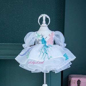 Mermaid Dress For Girls, Birthday Baby Dress, Tutu Sparkling Dress, Marine Style Dress, Blue Pageant Toddler Dress, First Party Gift