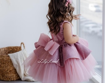READY TO SHIP -size 3T- Dusty Rose Birthday Party Baby Dress, Flower Girl Dress, Tutu Pageant Prom Gown, Puffy Graduation Dance Dress