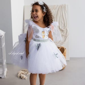 White Sparkling Dress, Tutu Birthday Party Dress, Baby Tulle Photoshoot Outfit, Flower Girl Prom Pageant Gown, Special Occasion Wedding Wear