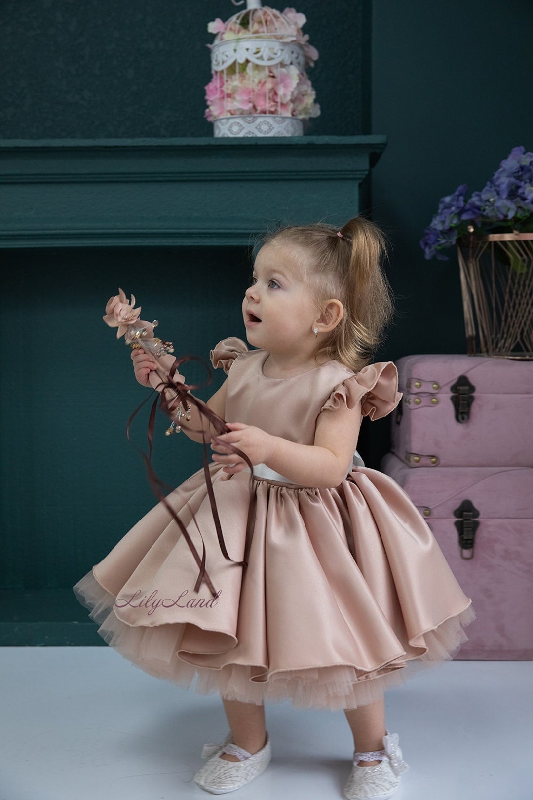 1st birthday princess dress Bright Birthday Baby Girl Dress, Photoshoot Girl Dress, Maxi Puffy Girl  Dress With Train, First Birthday Dress, Princess Flower Girl Dress