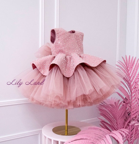 Dusty Rose Birthday Girl Dress Sparkling Flower Girl Dress Tutu
