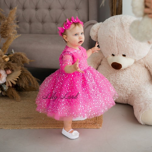 Buy Hot Pink Birthday Baby Girl Dress Sparkling Flower Girl Dress Pageant Party Toddler Dress Sequined Prom Gown Special Occasion Kids Dress Online in India Etsy