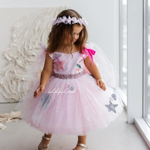 Pink Doll Ballerina Style Dress, Tutu Birthday Party Dress, Baby Tulle Photoshoot Outfit, Flower Girl Prom Pageant Gown, Special Occasion