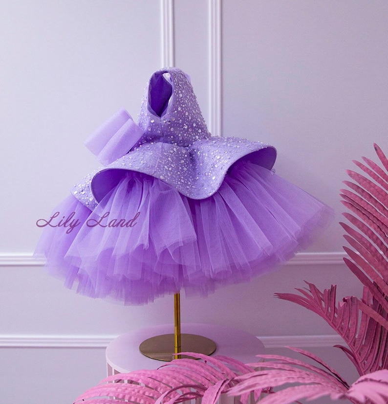Sara Purple Fluffy Girls Birthday Dress