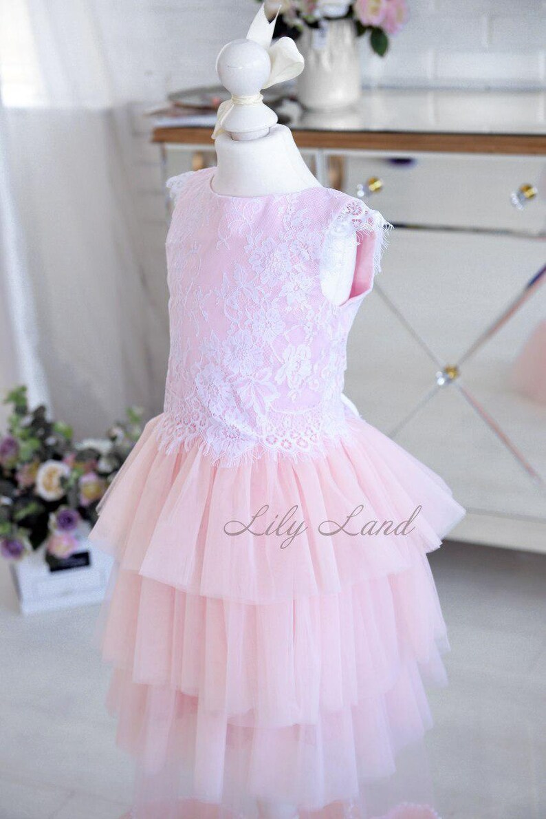 Light pink lace flower girls dress birthday party dress short Etsy