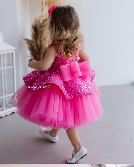Hot Pink Birthday Party Baby Doll Dress, Tutu Flower Girl Dress, Prom Pageant Gown, Special Occasion Dance Puffy Outfit, Doll Smash Cake Hot Pink Birthday Party Baby Doll Dress, Tutu Flower Girl Dress, Prom Pageant Gown, Special Occasion Dance Puffy Outfit, Doll Smash Cake