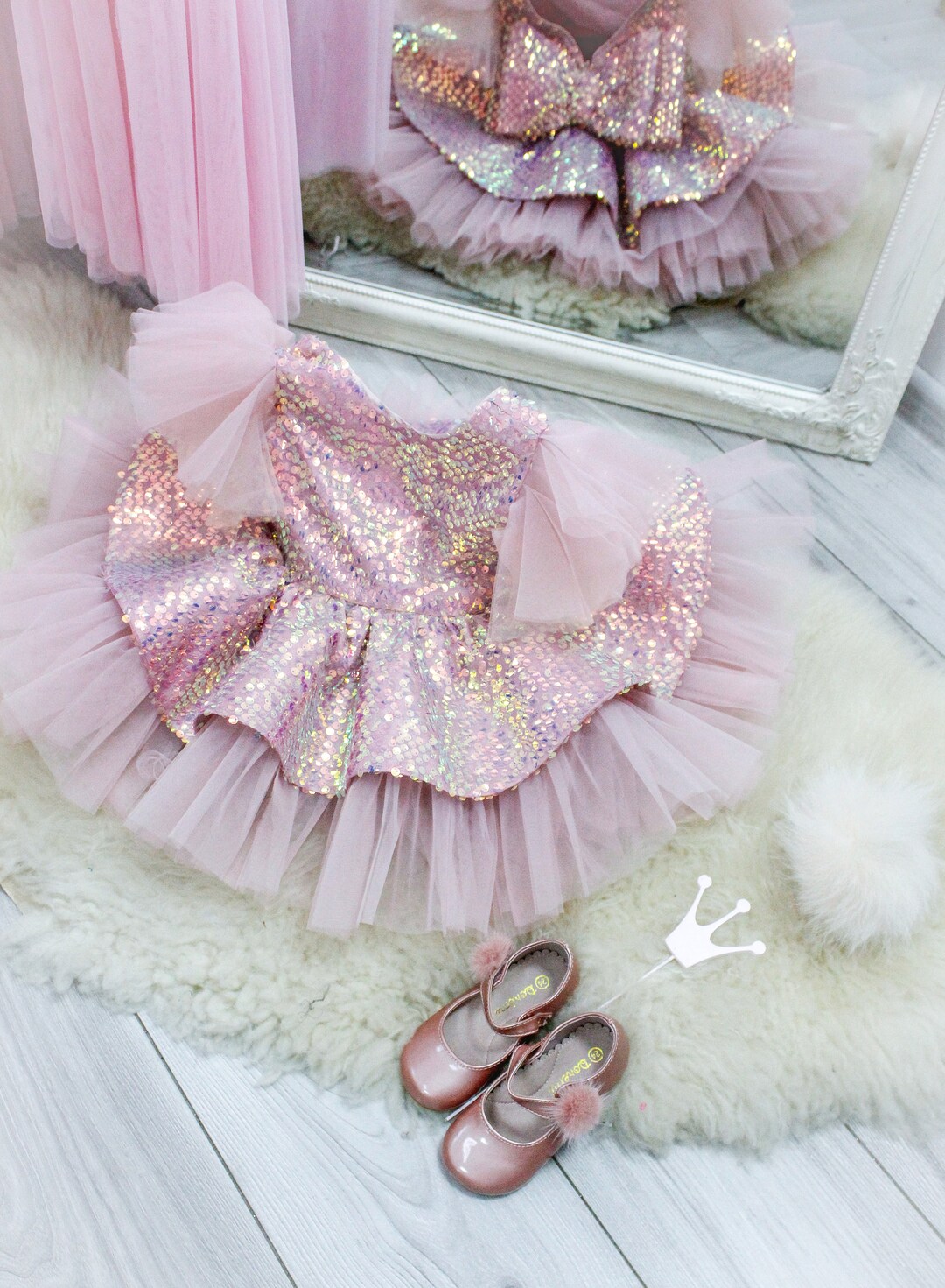Baby Tutu Birthday Dress, Sparkling Girl Dress, Short Puffy Baby Dress