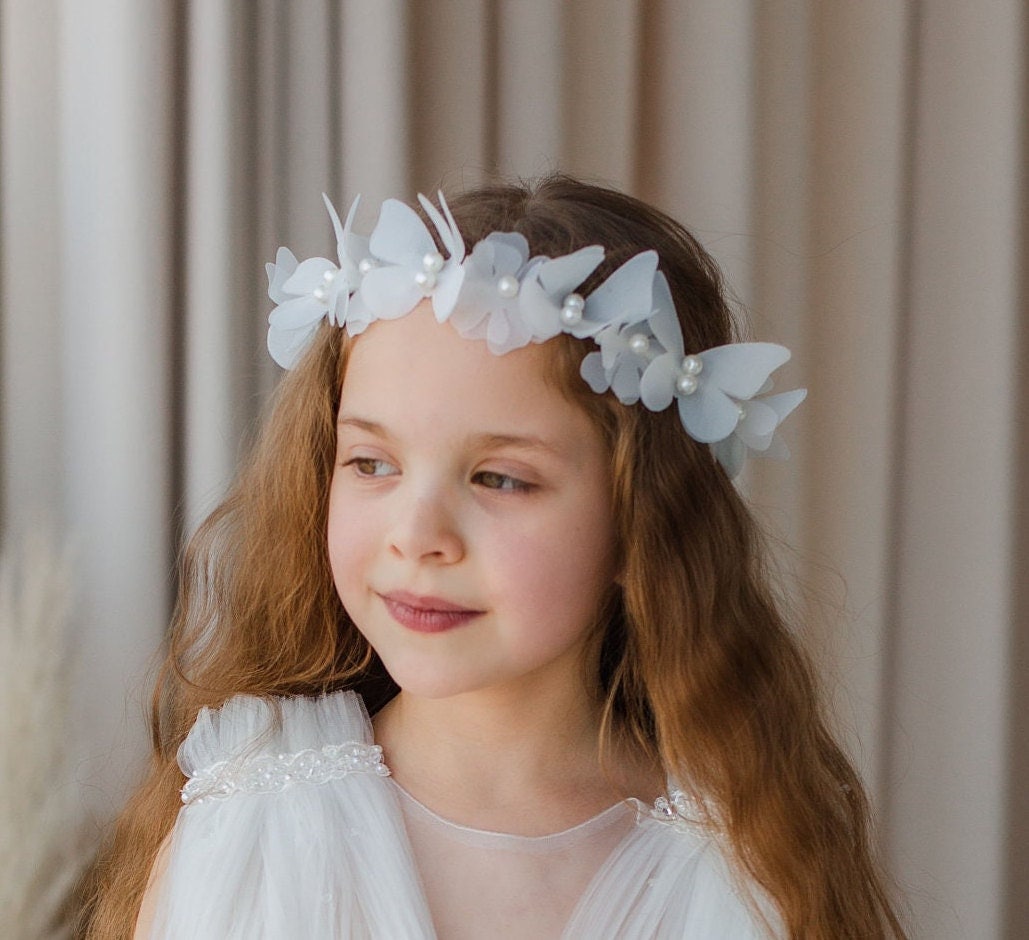White Butterfly Crown, Flower Girl Headband, Birthday Girl  display picture 1