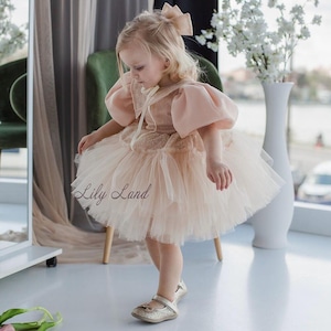 Gold Vintage Style Birthday Dress, Flower Girl Dress, Prom Pageant Gown, Toddler Wedding Glitter Dress, Tulle Cake Smash Princess Outfit