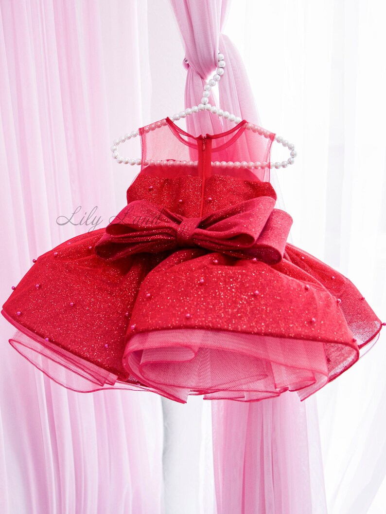 Red Sparkling Baby Dress Birthday Girl Dress Christmas Gown Etsy