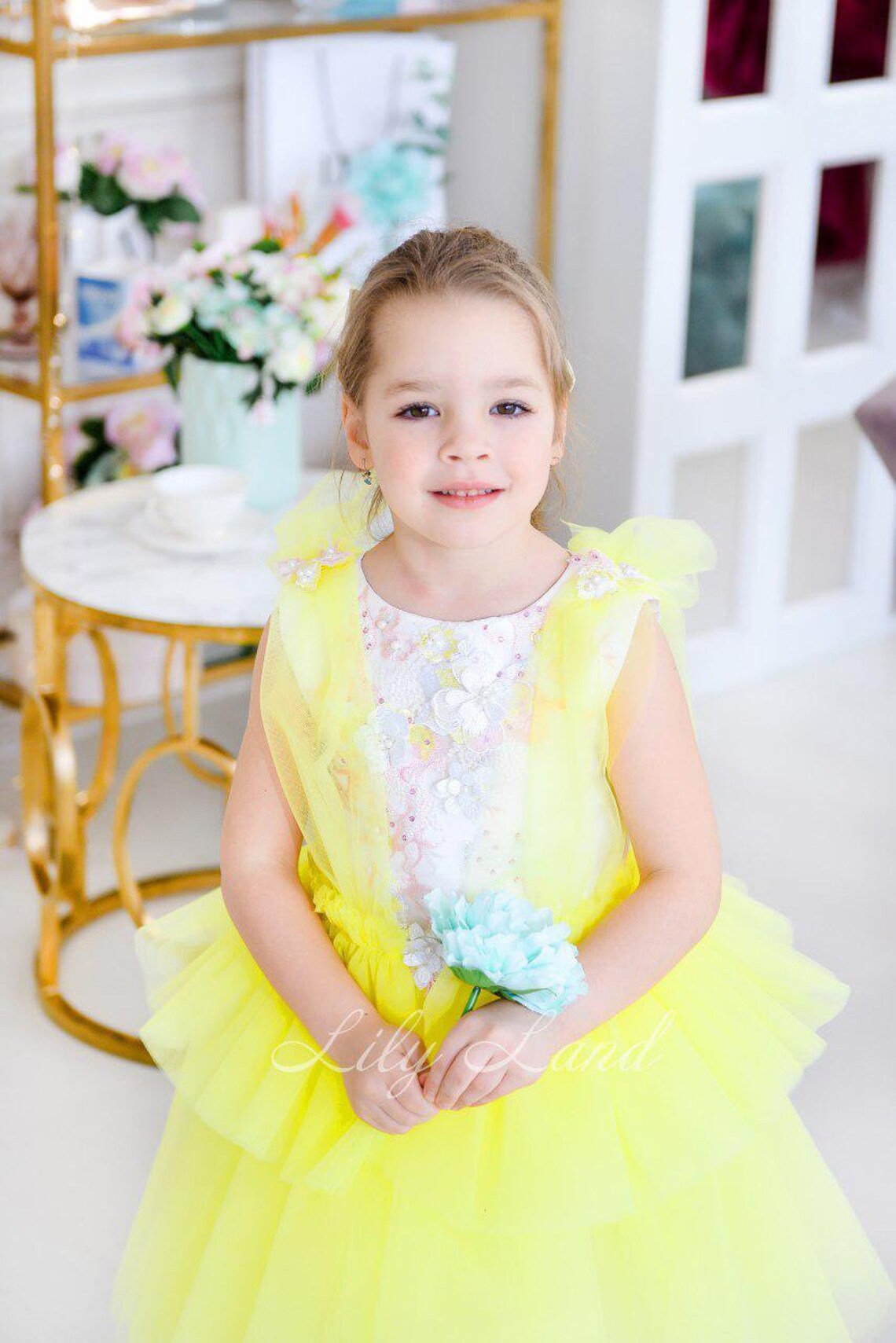 Yellow toddler dress with flowers kids dresses party birthday Etsy