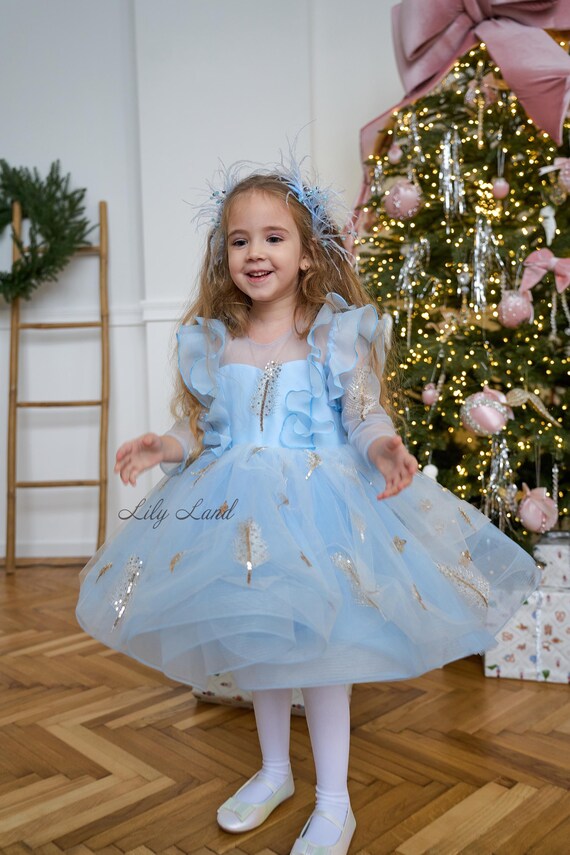 Blue Snoflake Winter Christmas Dress, Birthday Party, Prom Gown Special  Occasion Puffy Tutu Toddler Baby Look, Long Sleeve, Flower Girl - Etsy  Ireland