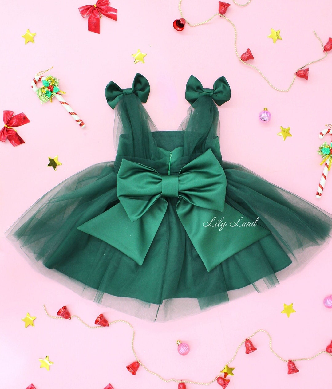 Emerald Green Girls Dress, Birthday Baby Girl Dress, Christmas