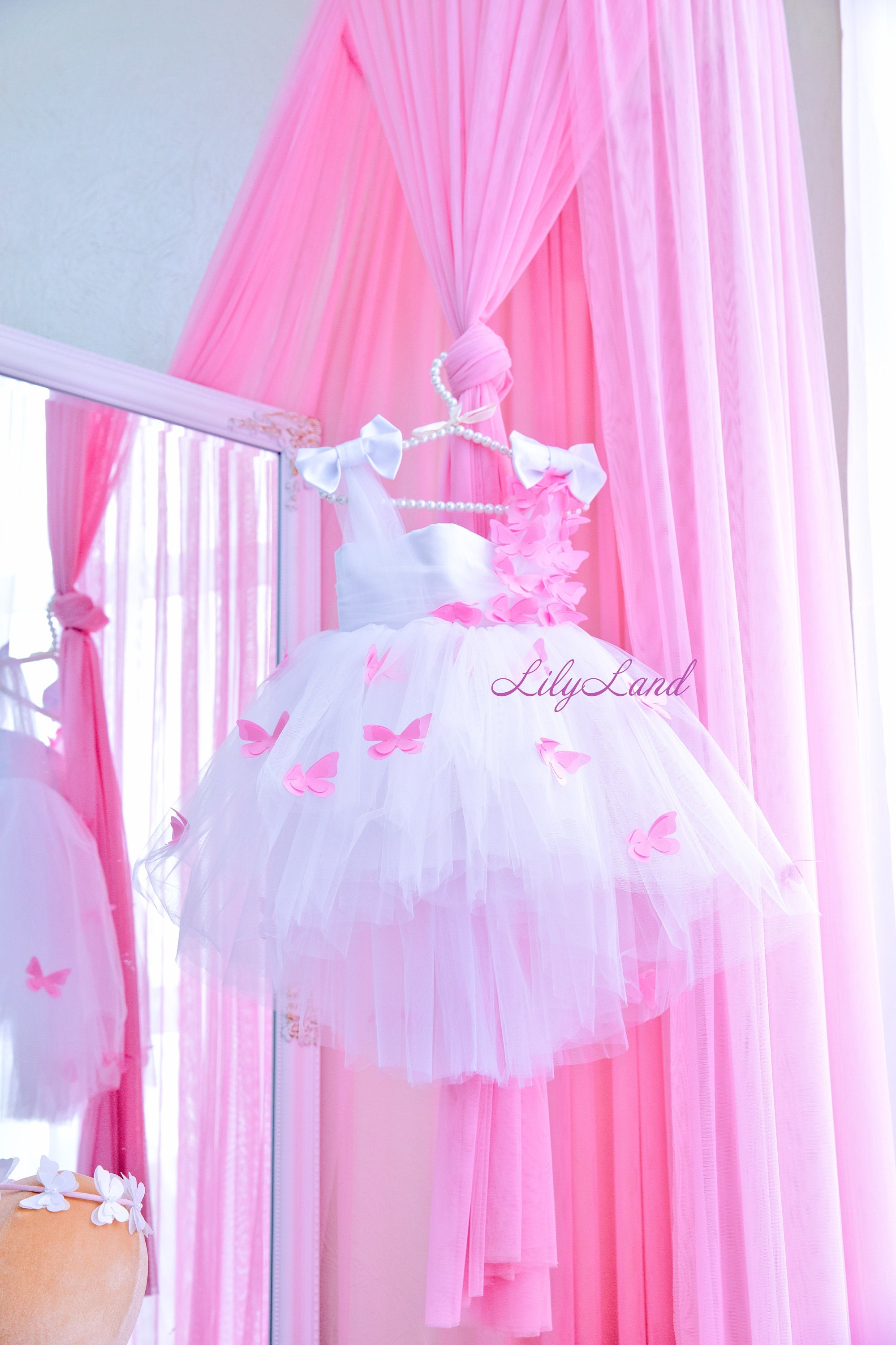 Butterfly Birthday Girl Dress, White Flower Girl Dress, Baby
